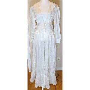 Rooey Knots Swiss Dot Maxi Dress Duster White Boho Prairie Edwardian Cottagecore